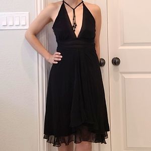 Bebe black deep V-neck cross back mini dress